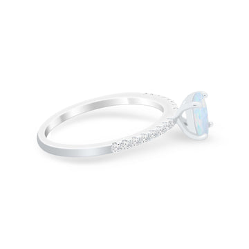 Solitaire Accent Wedding Ring Lab Created White Opal 925 Sterling Silver